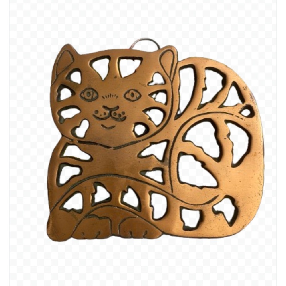 Cat Trivet Copper Clad Cast Iron Wall Hanging Garfield 7" Kitten Vintage 1996 - Picture 10 of 11